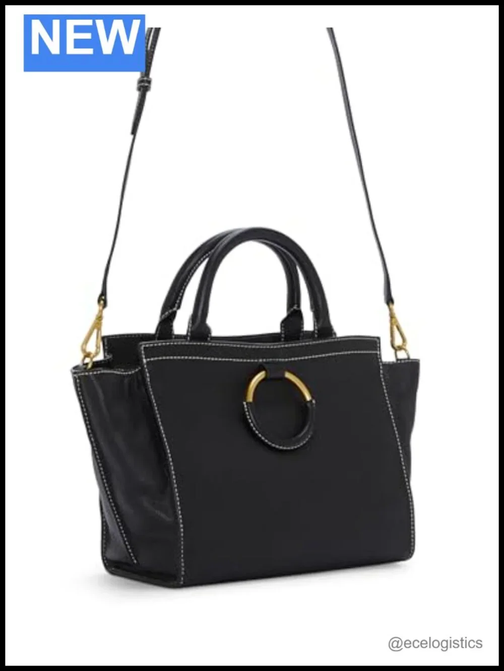 Genuine Leather Satchel Handbag with Zipper Closure and Double Handles